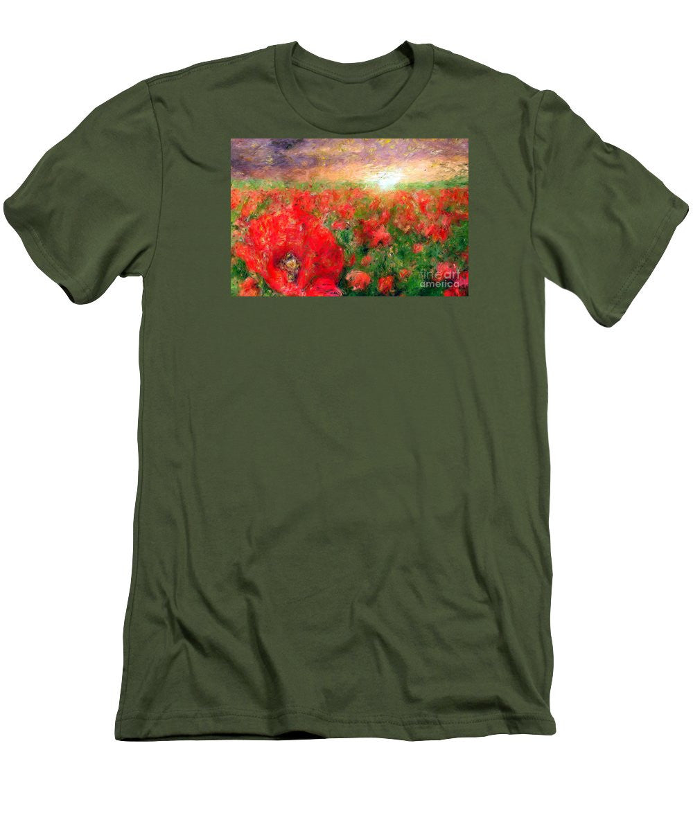 T-shirt pour homme (coupe ajustée) - Paysage abstrait de coquelicots rouges