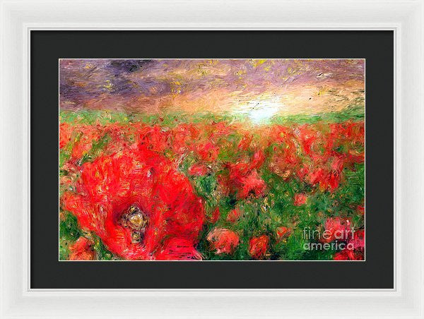 Framed Print - Abstract Landscape Of Red Poppies