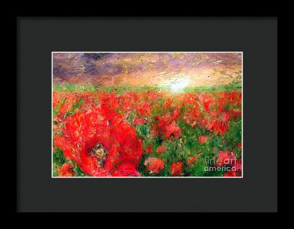 Framed Print - Abstract Landscape Of Red Poppies