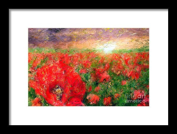 Framed Print - Abstract Landscape Of Red Poppies