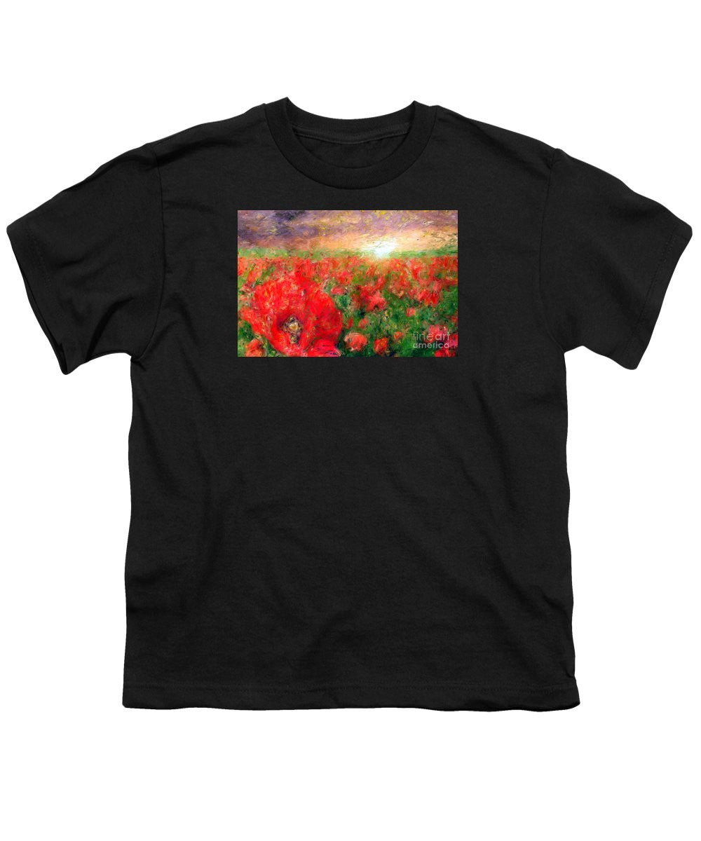 Youth T-Shirt - Abstract Landscape Of Red Poppies