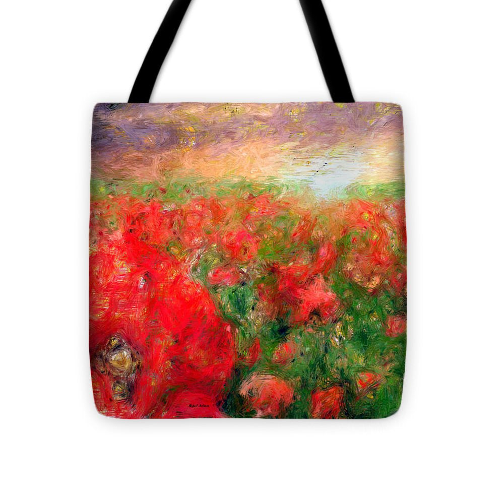 Tote Bag - Abstract Landscape Of Red Poppies