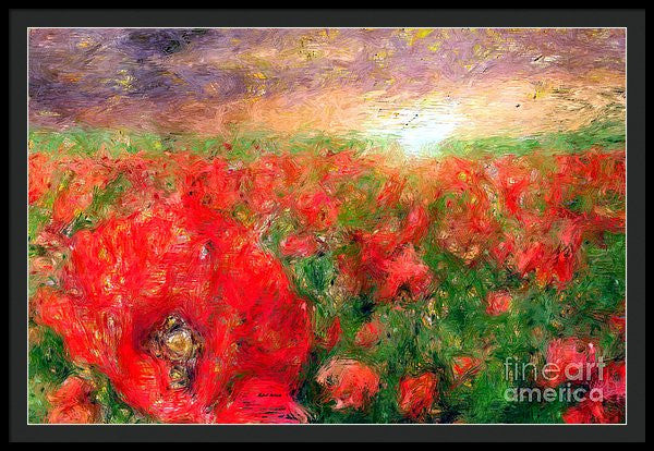 Framed Print - Abstract Landscape Of Red Poppies