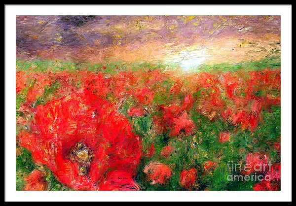 Framed Print - Abstract Landscape Of Red Poppies