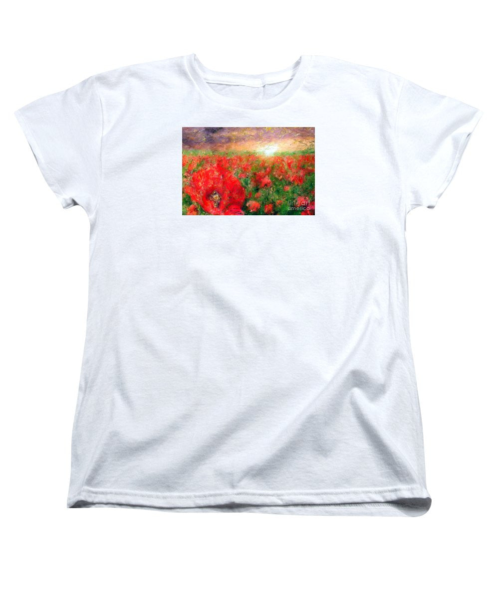 Women's T-Shirt (Standard Cut) - Abstract Landscape Of Red Poppies