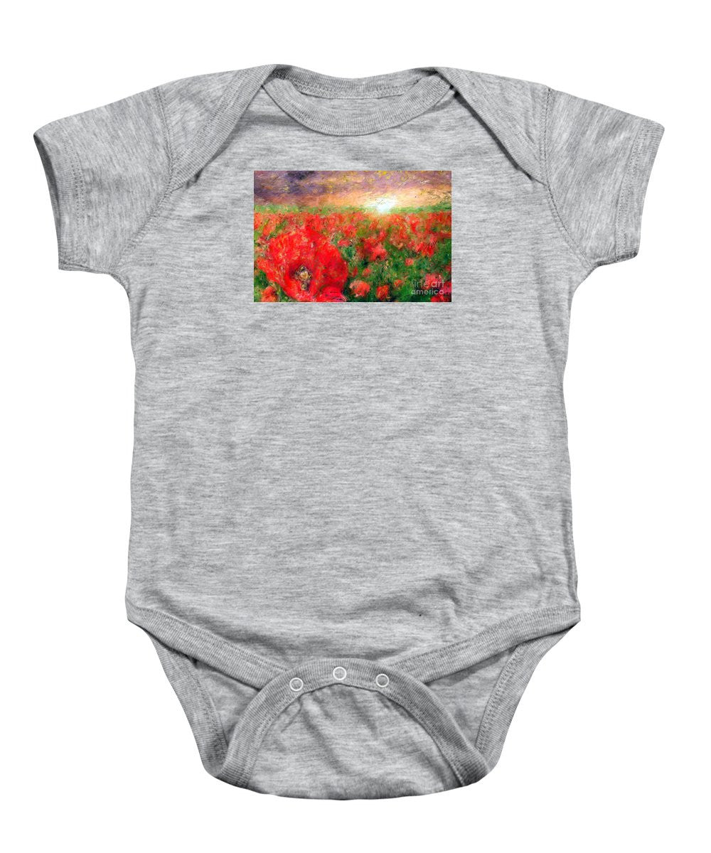 Baby Onesie - Abstract Landscape Of Red Poppies