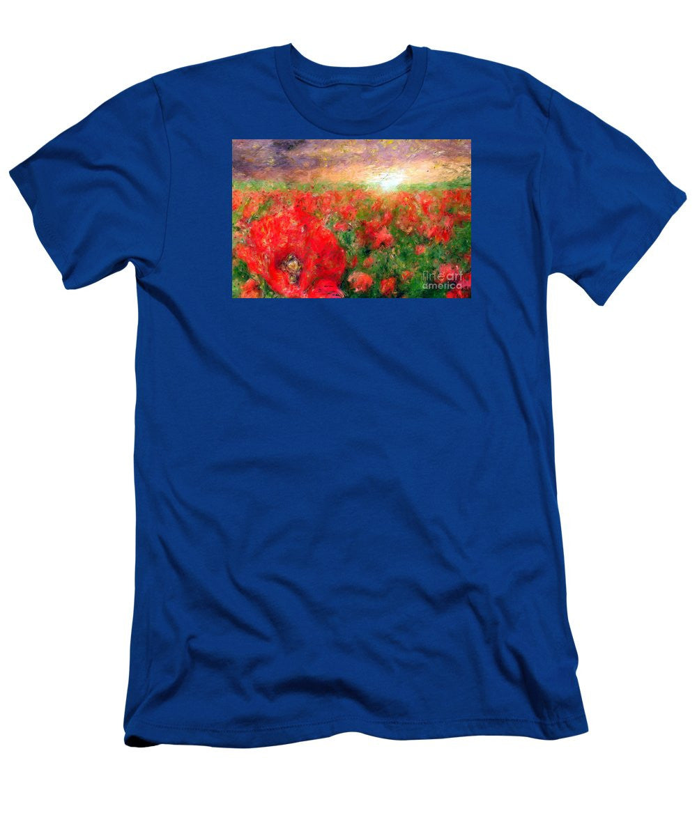 T-shirt pour homme (coupe ajustée) - Paysage abstrait de coquelicots rouges