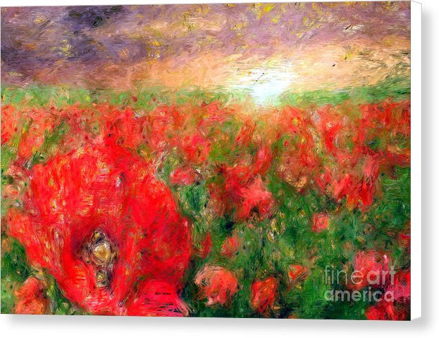 Impression sur toile - Paysage abstrait de coquelicots rouges