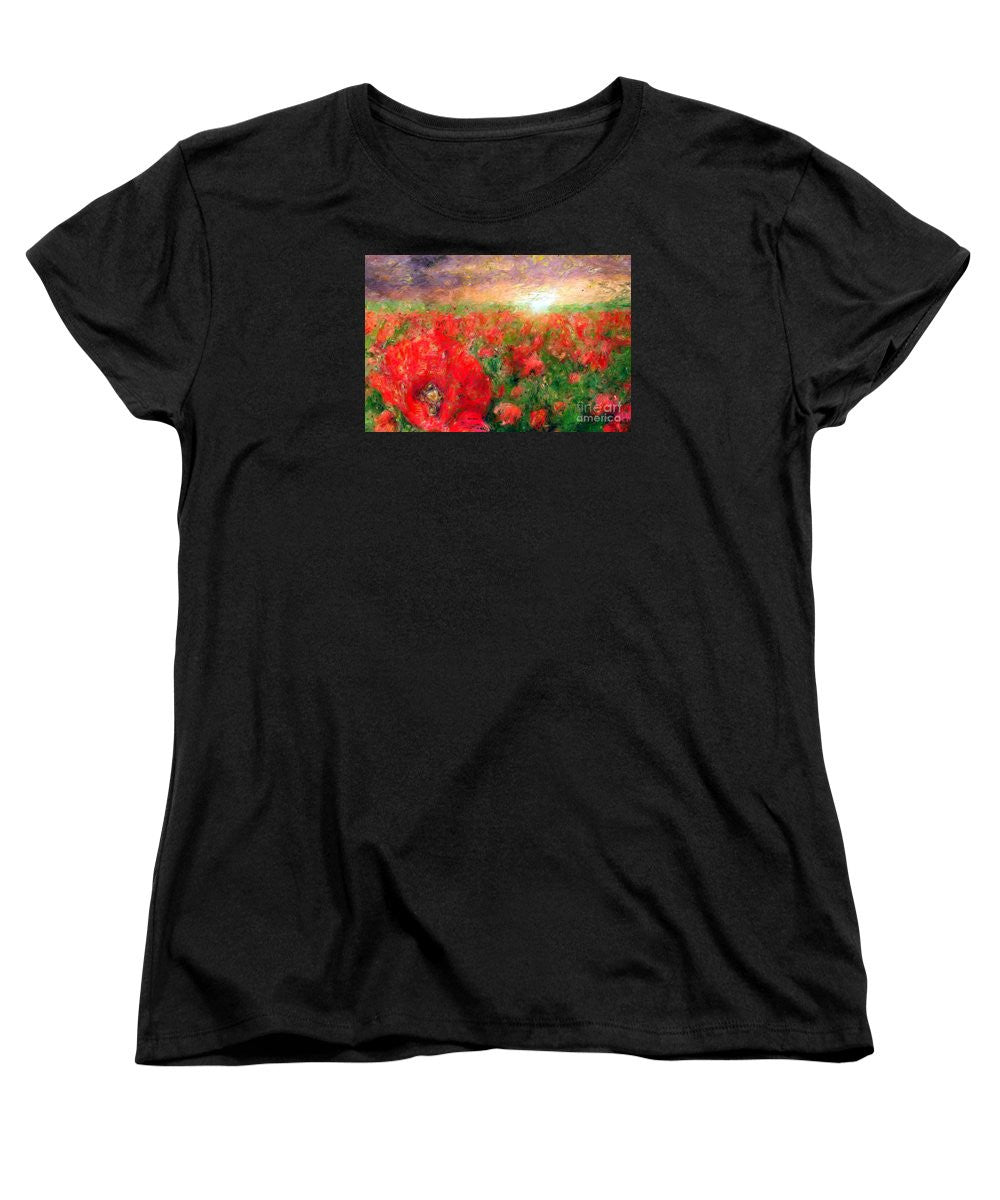 Women's T-Shirt (Standard Cut) - Abstract Landscape Of Red Poppies