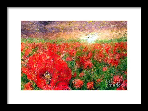 Framed Print - Abstract Landscape Of Red Poppies