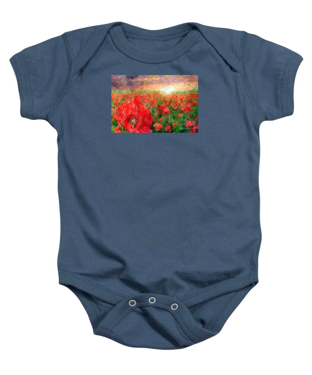 Baby Onesie - Abstract Landscape Of Red Poppies