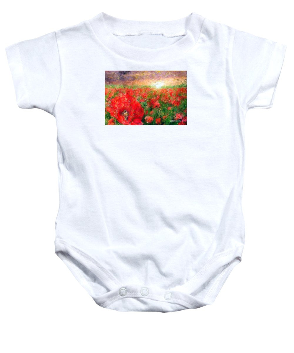 Baby Onesie - Abstract Landscape Of Red Poppies