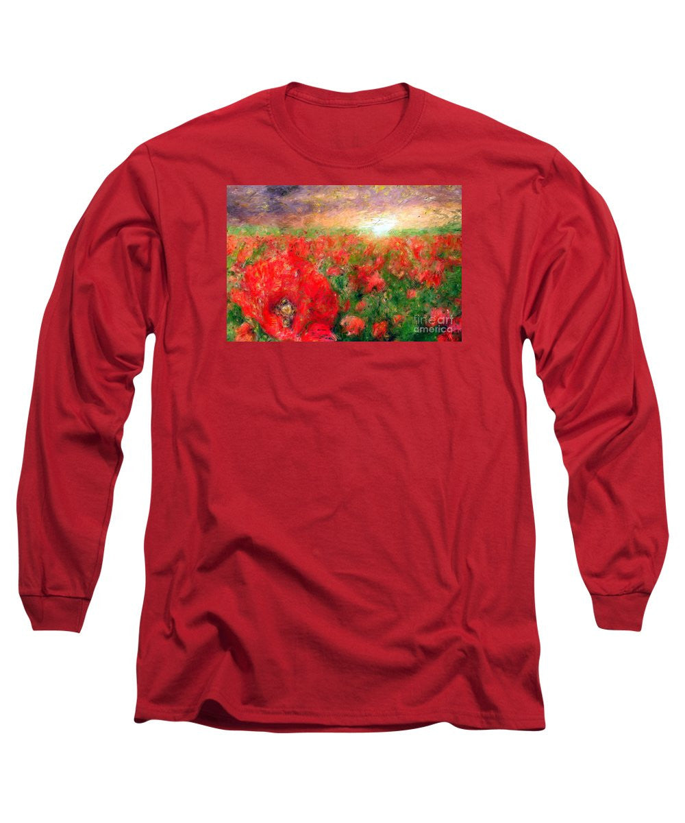 Long Sleeve T-Shirt - Abstract Landscape Of Red Poppies