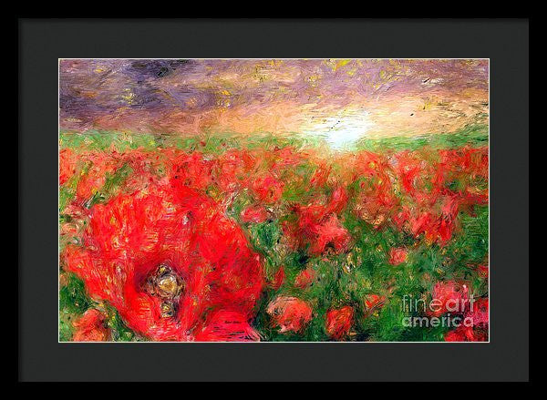 Framed Print - Abstract Landscape Of Red Poppies