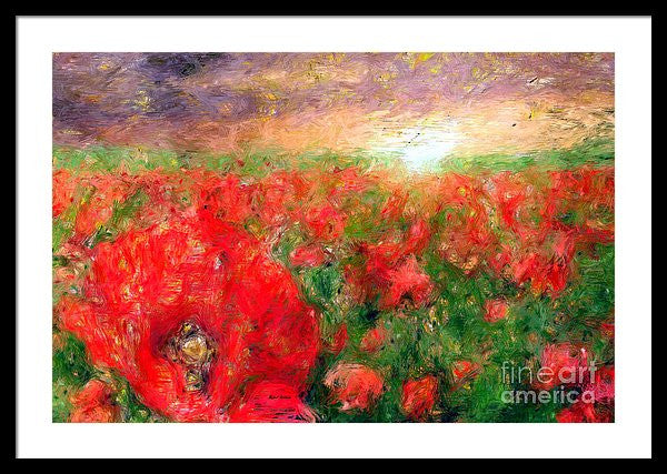 Framed Print - Abstract Landscape Of Red Poppies