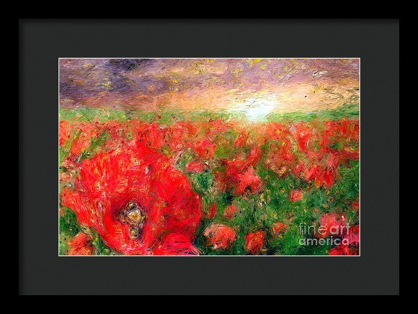 Framed Print - Abstract Landscape Of Red Poppies