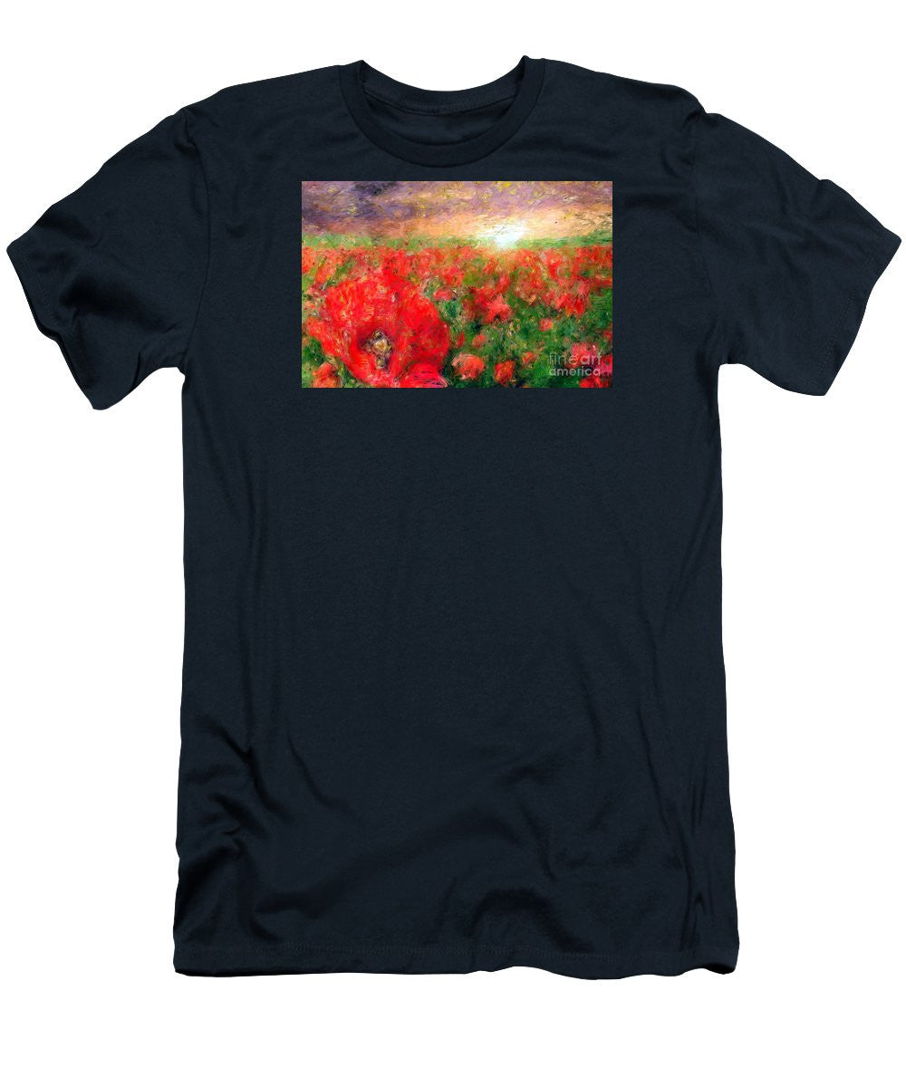 T-shirt pour homme (coupe ajustée) - Paysage abstrait de coquelicots rouges