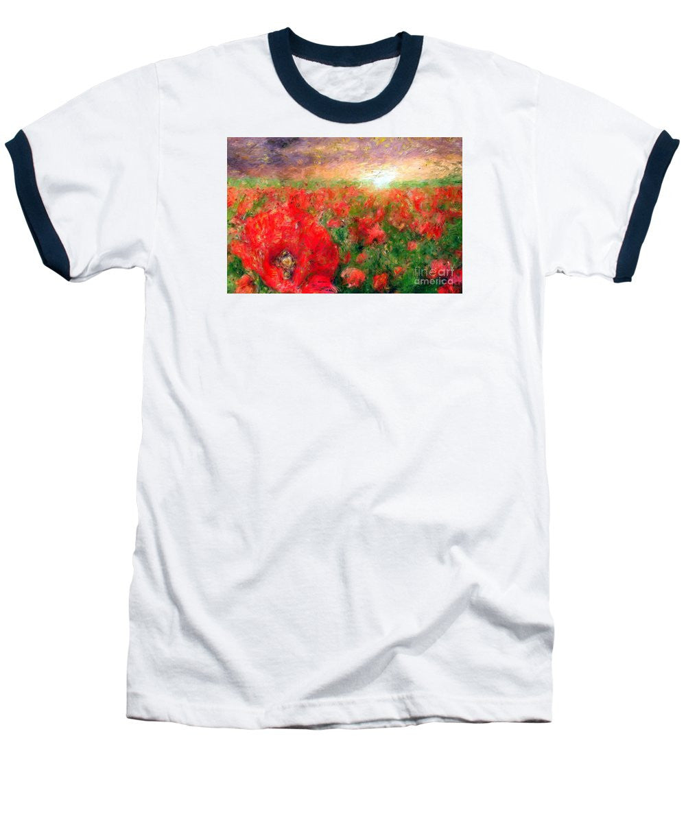 Baseball T-Shirt - Abstract Landscape Of Red Poppies