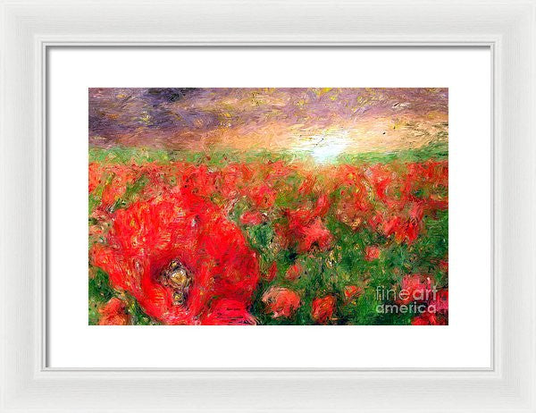 Framed Print - Abstract Landscape Of Red Poppies