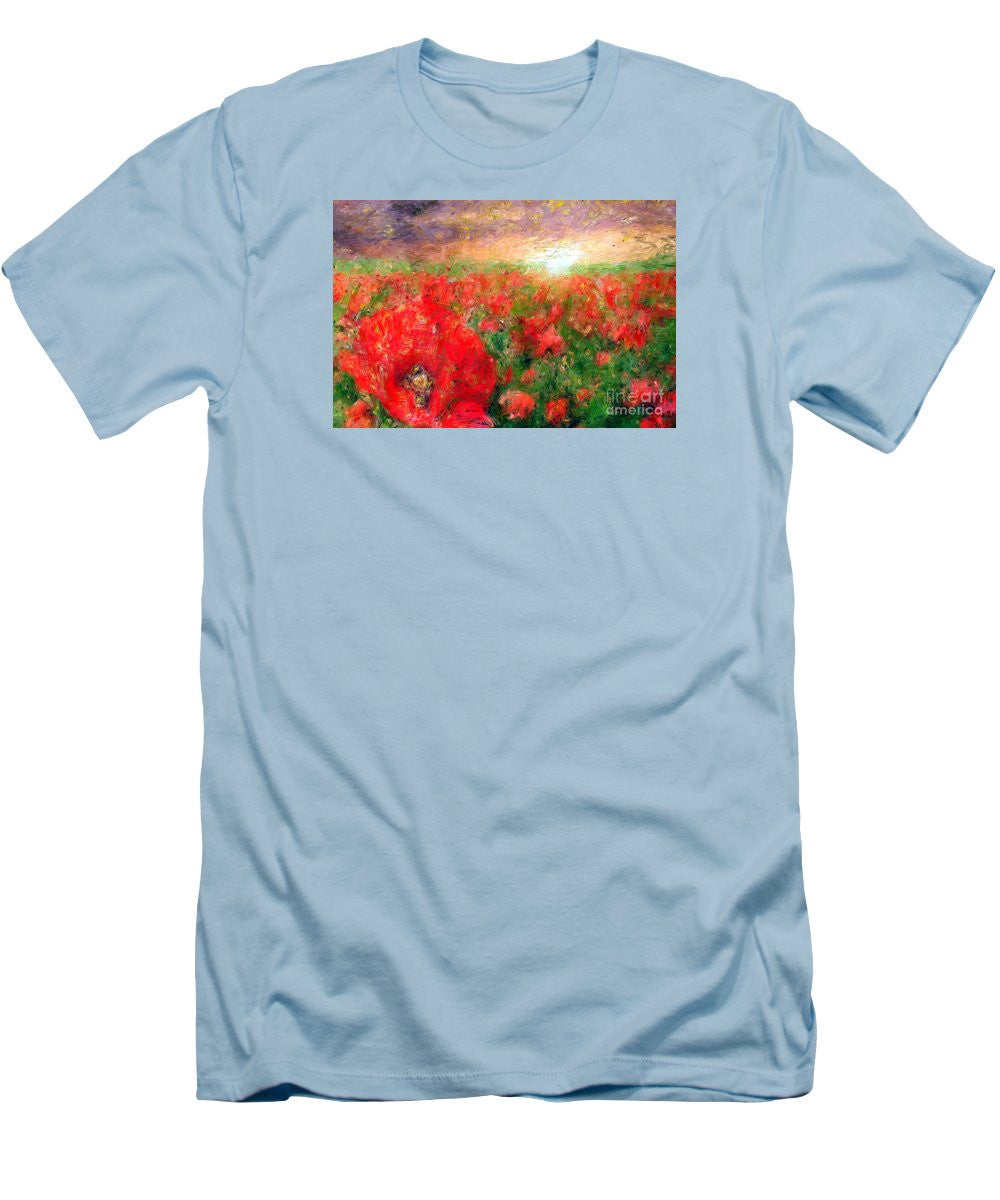 T-shirt pour homme (coupe ajustée) - Paysage abstrait de coquelicots rouges