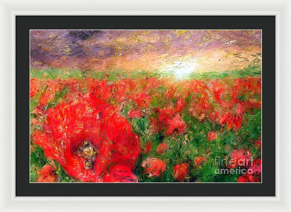 Framed Print - Abstract Landscape Of Red Poppies