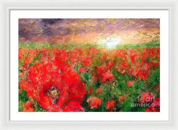 Framed Print - Abstract Landscape Of Red Poppies