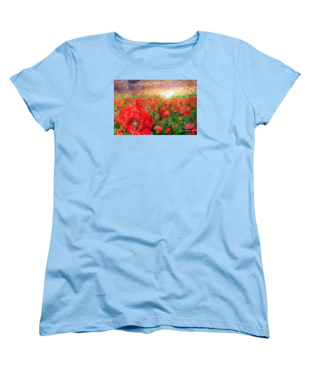 Women's T-Shirt (Standard Cut) - Abstract Landscape Of Red Poppies