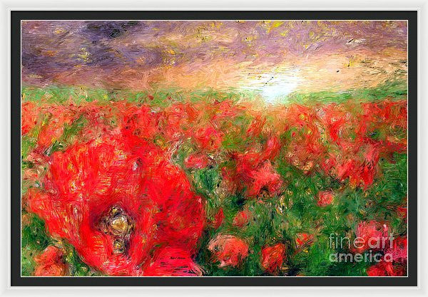 Framed Print - Abstract Landscape Of Red Poppies