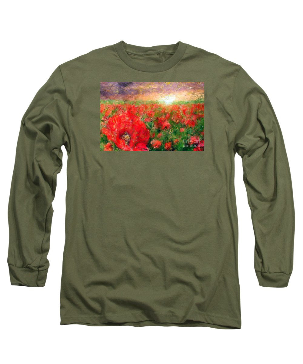 Long Sleeve T-Shirt - Abstract Landscape Of Red Poppies