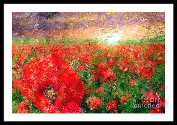 Framed Print - Abstract Landscape Of Red Poppies