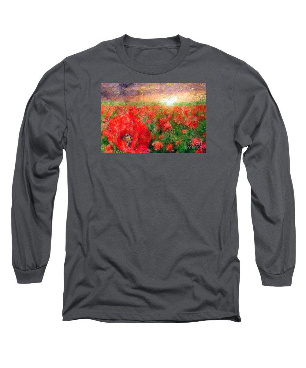 Long Sleeve T-Shirt - Abstract Landscape Of Red Poppies