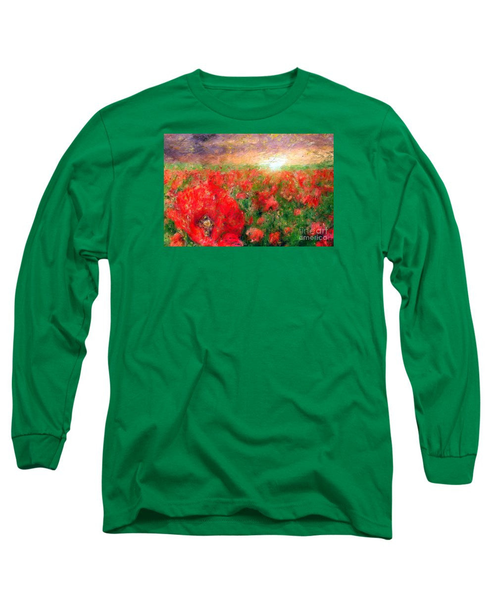 Long Sleeve T-Shirt - Abstract Landscape Of Red Poppies