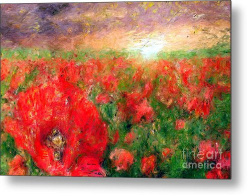 Impression sur métal - Paysage abstrait de coquelicots rouges