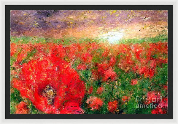 Framed Print - Abstract Landscape Of Red Poppies