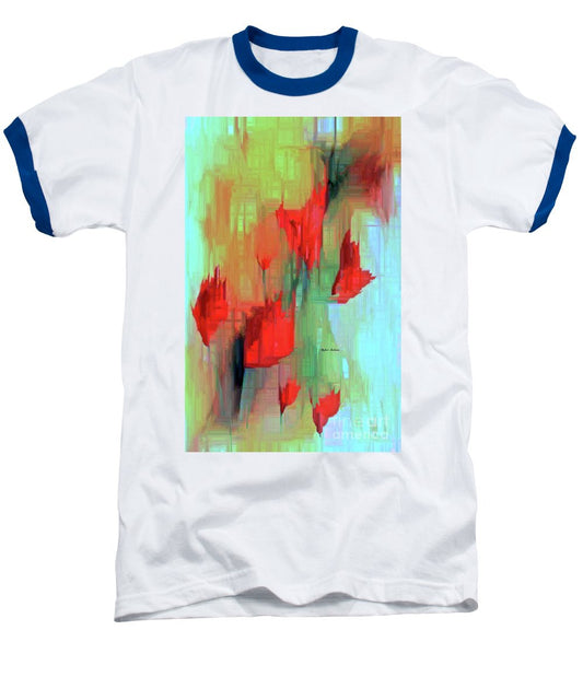 Baseball T-Shirt - Abstract Red Flowers