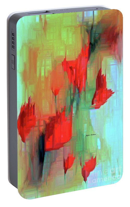 Portable Battery Charger - Abstract Red Flowers