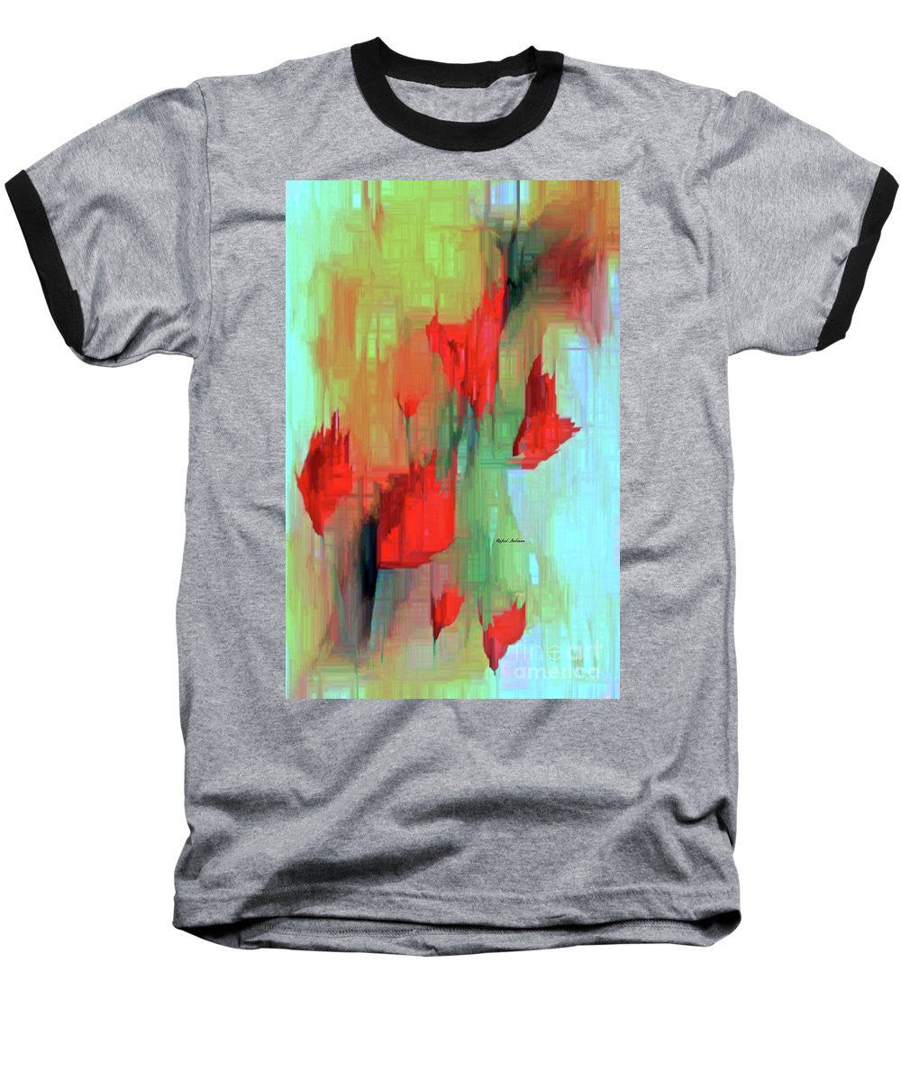 Baseball T-Shirt - Abstract Red Flowers
