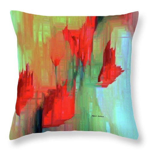 Throw Pillow - Abstract Red Flowers