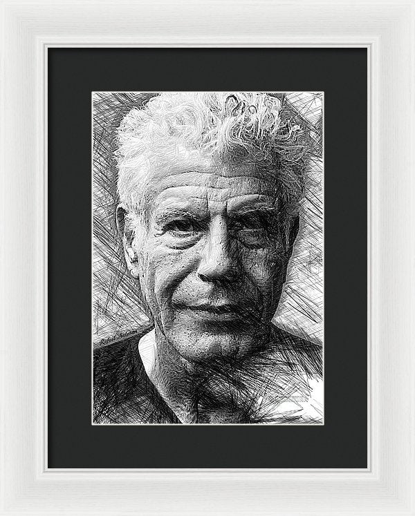 Anthony Bourdain - Ink Drawing - Framed Print