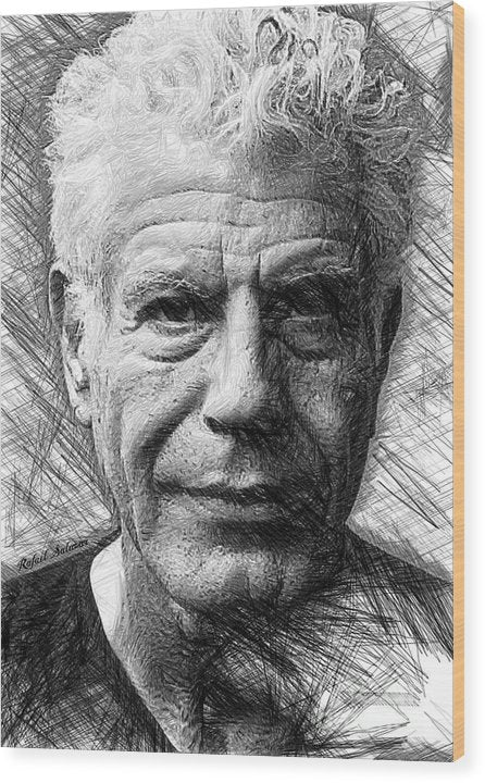 Anthony Bourdain - Ink Drawing - Wood Print