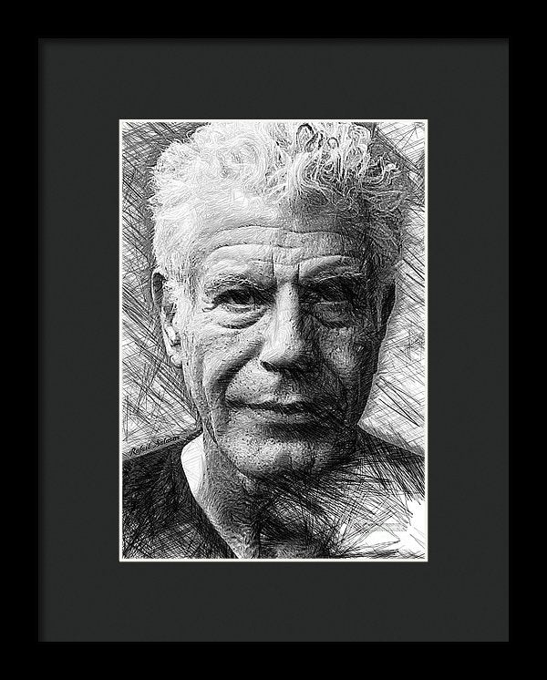 Anthony Bourdain - Ink Drawing - Framed Print