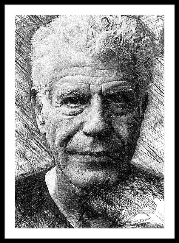 Anthony Bourdain - Ink Drawing - Framed Print