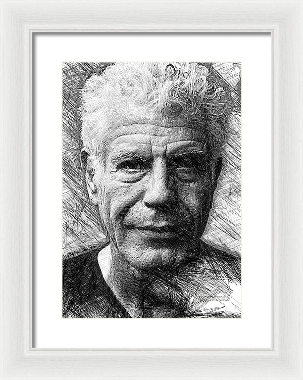 Anthony Bourdain - Ink Drawing - Framed Print