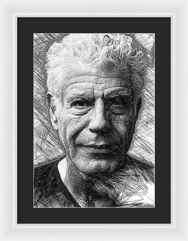 Anthony Bourdain - Ink Drawing - Framed Print