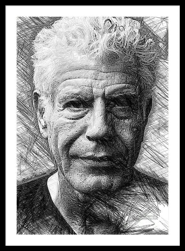 Anthony Bourdain - Ink Drawing - Framed Print