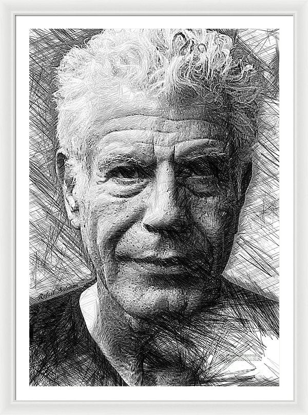 Anthony Bourdain - Ink Drawing - Framed Print