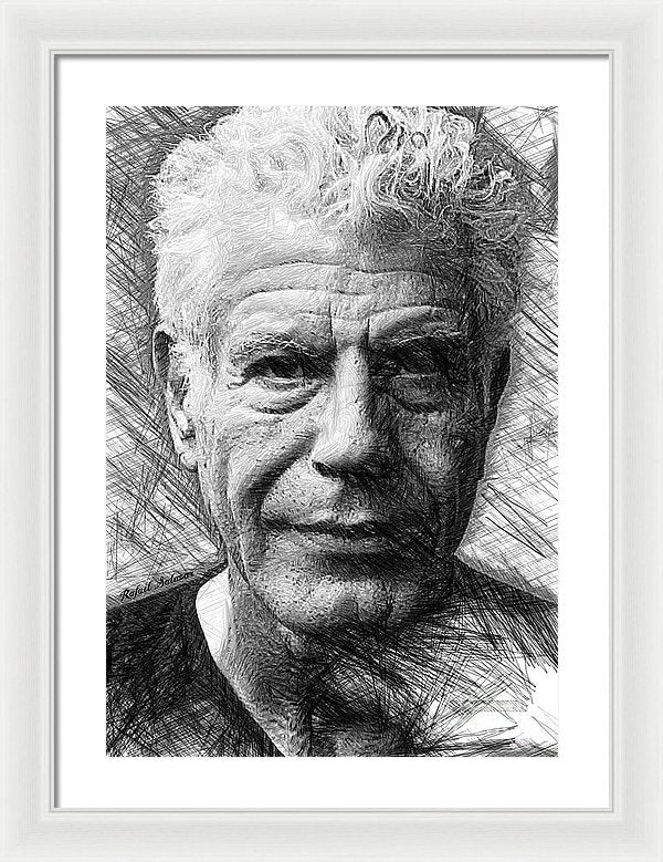 Anthony Bourdain - Ink Drawing - Framed Print