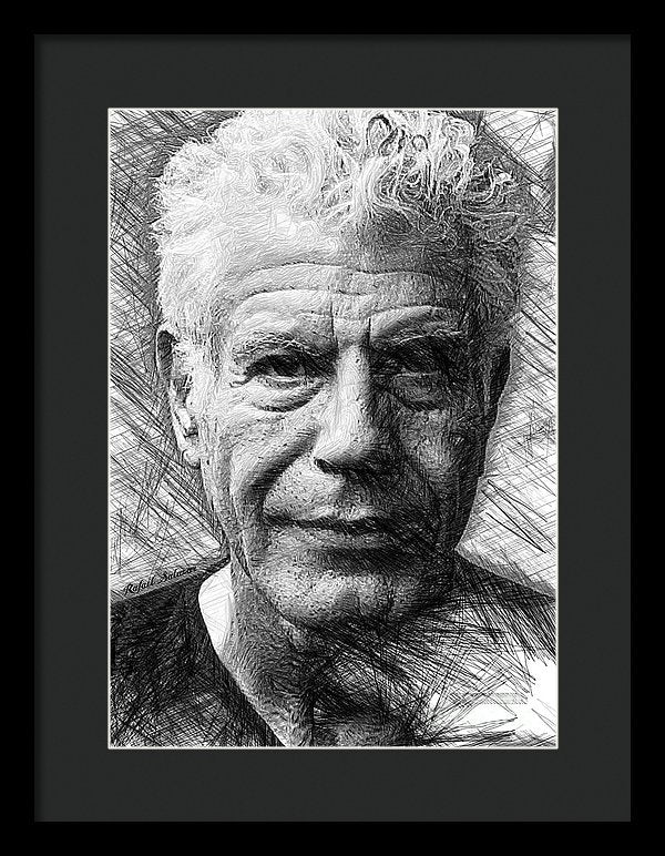 Anthony Bourdain - Ink Drawing - Framed Print