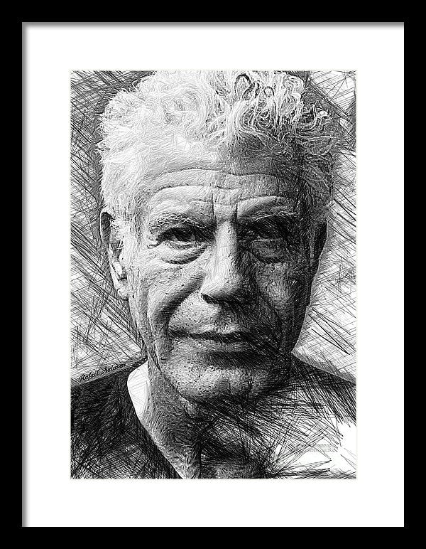 Anthony Bourdain - Ink Drawing - Framed Print