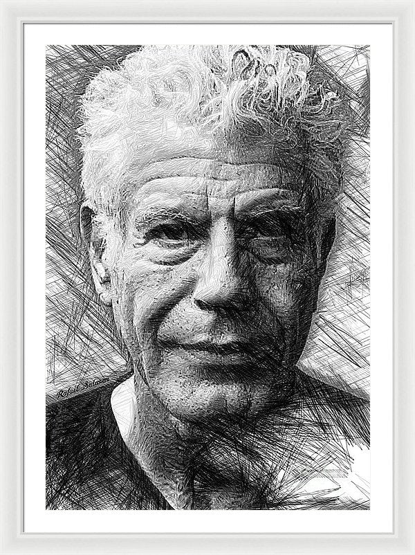 Anthony Bourdain - Ink Drawing - Framed Print